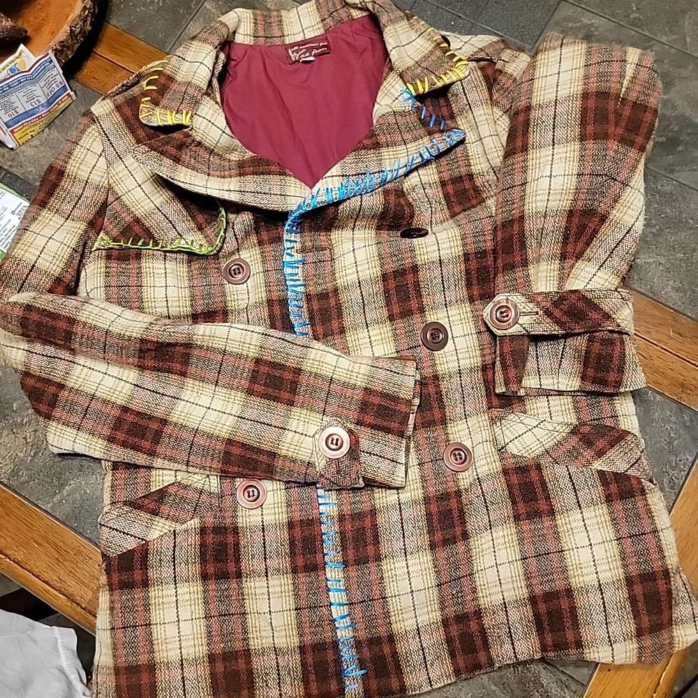 VTG 80s 90s Wool Plaid‎ Double Breast Blazer Preppy Academia  Wax Jeans Y2K SZ M
